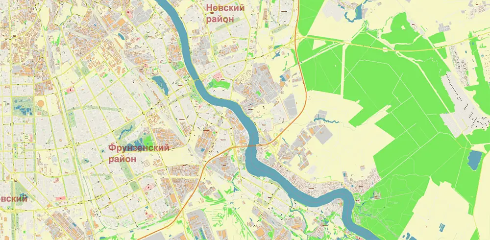 Санкт-Петербург Россия (РУС) векторная карта высокой детализации, Adobe Illustrator
