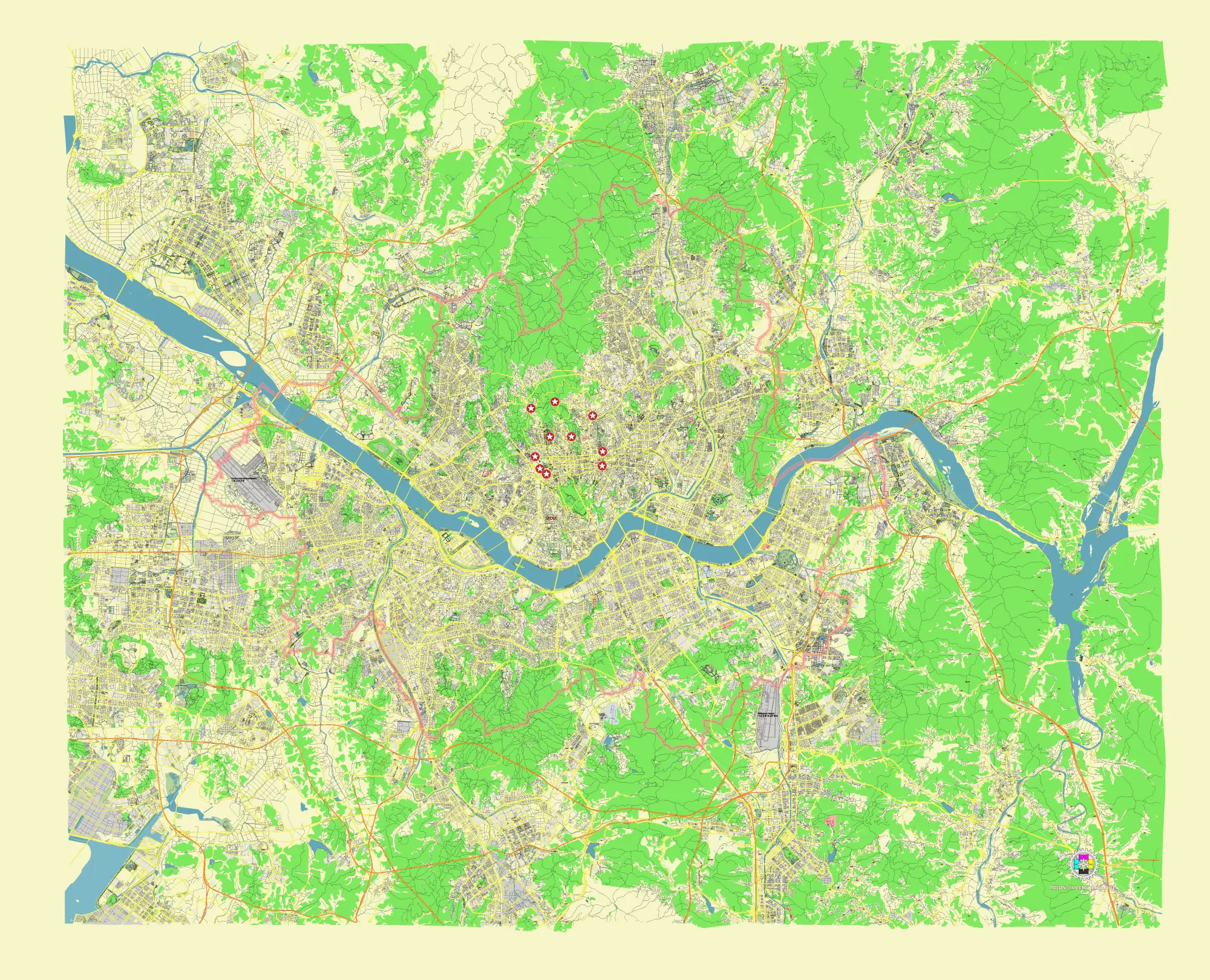 Seoul South Korea Vector Map in Adobe Illustrator, PDF and SVG Free