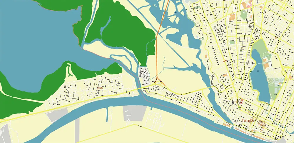 Tampico Mexico PDF Vector Map High Detailed editable layered Adobe PDF