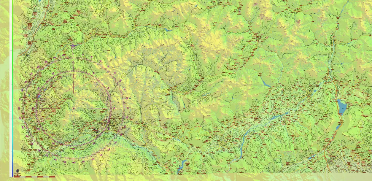 Dolomite Alps (Italy and Austria) PDF Vector Map High Detailed + Relief + Mountain Elevation and Names Editable Layered Adobe PDF