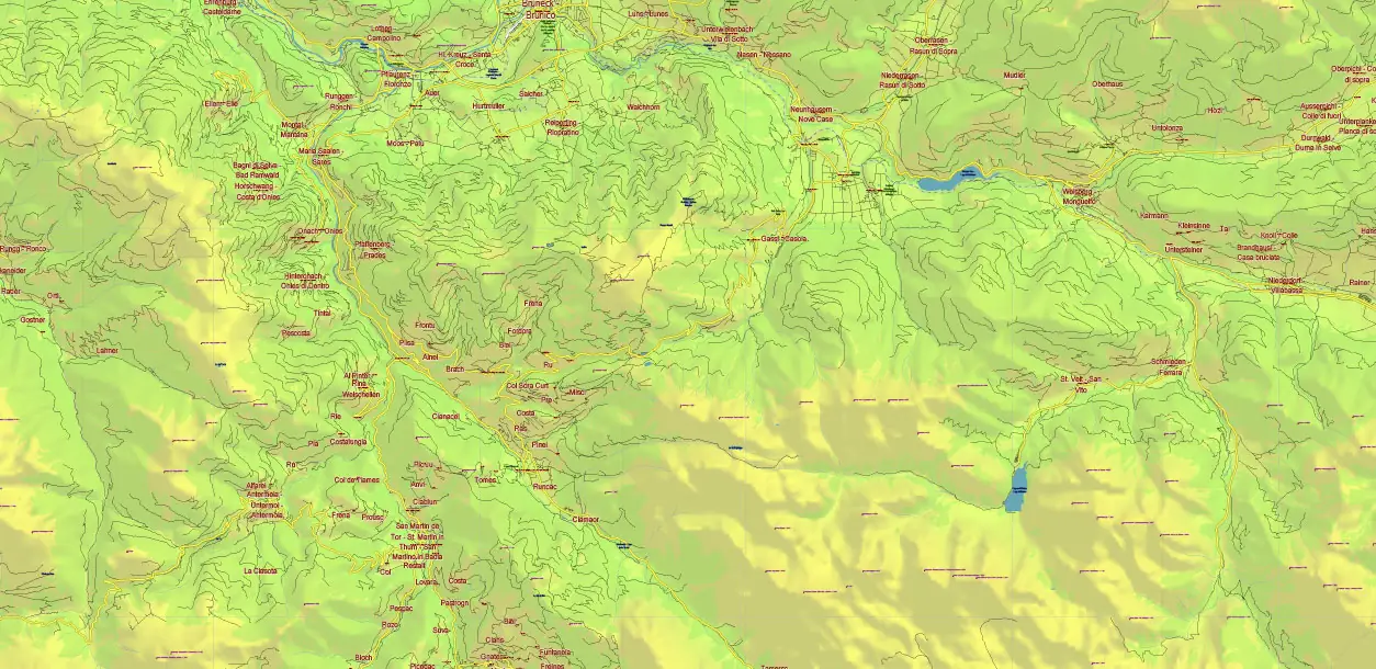 Dolomite Alps (Italy and Austria) PDF Vector Map High Detailed + Relief + Mountain Elevation and Names Editable Layered Adobe PDF