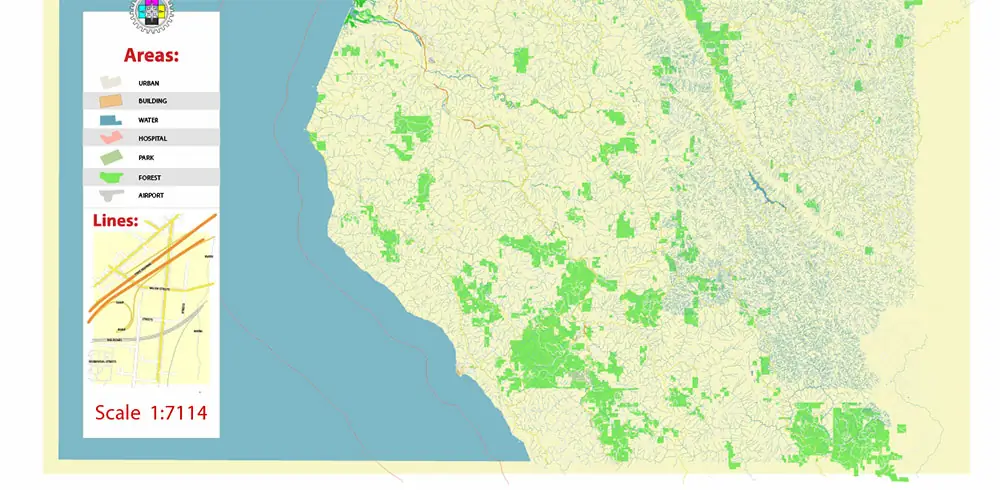 Humboldt County California USA High Detailed Vector Map Editable Layered Adobe Illustrator