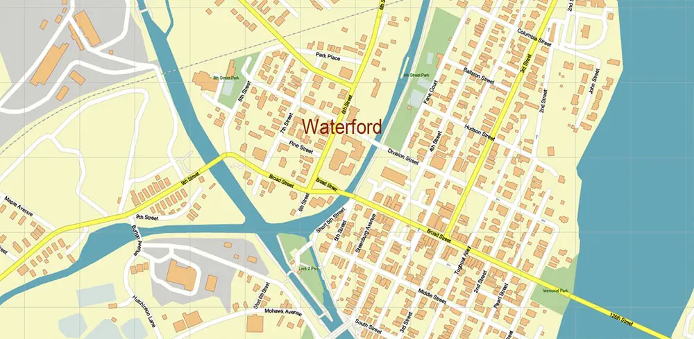 Troy New York USA PDF Vector Map High Detailed editable layered Adobe PDF