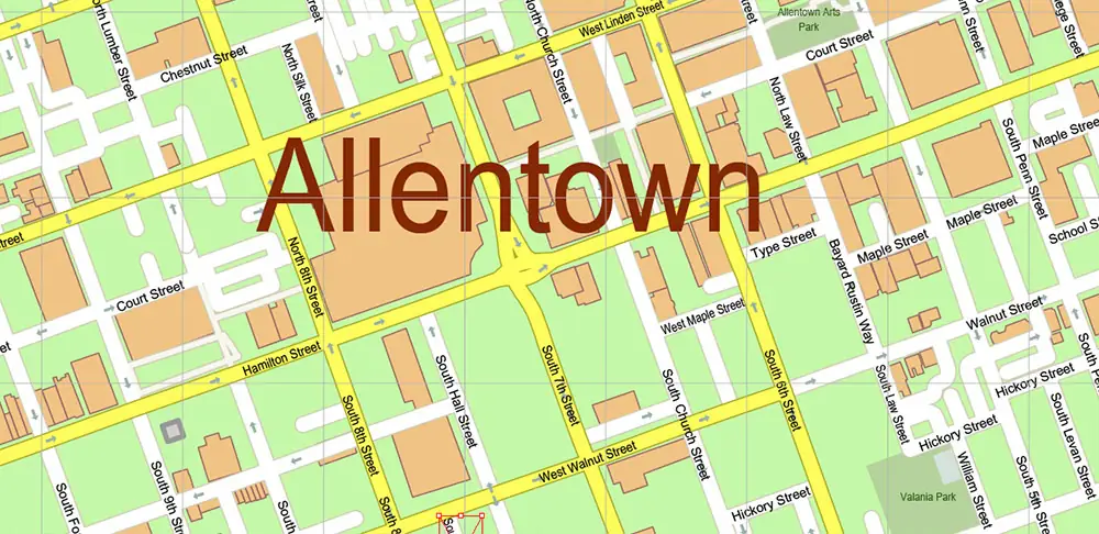 Allentown + Lehigh County Pennsylvania USA High Detailed PDF Vector Map Editable Layered Adobe PDF Scale 1:3566