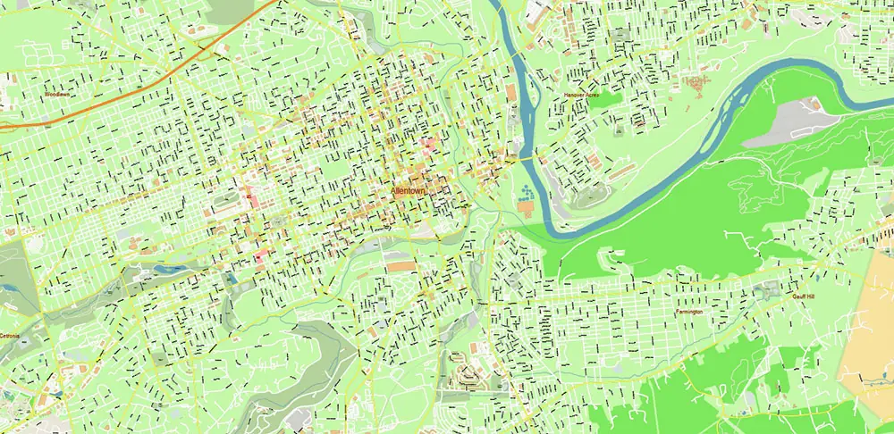 Allentown + Lehigh County Pennsylvania USA High Detailed PDF Vector Map Editable Layered Adobe PDF Scale 1:3566