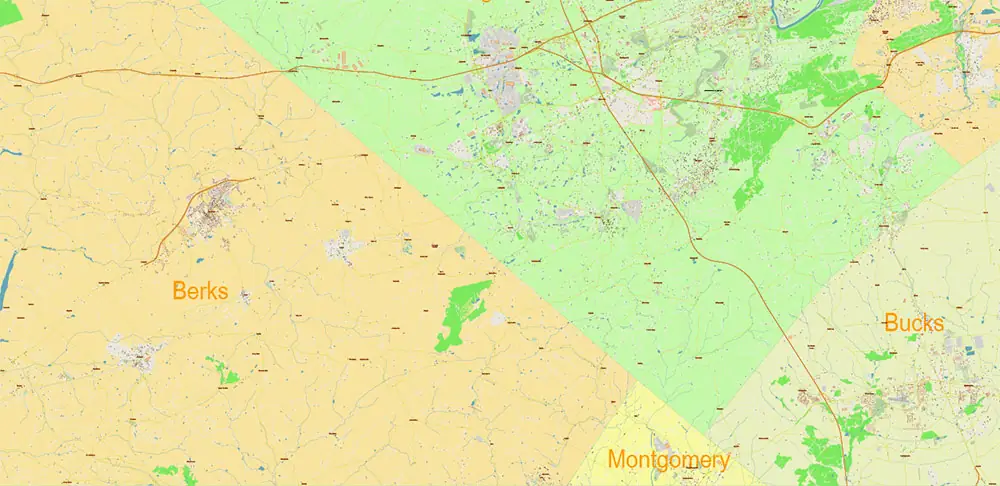 Allentown + Lehigh County Pennsylvania USA High Detailed PDF Vector Map Editable Layered Adobe PDF Scale 1:3566