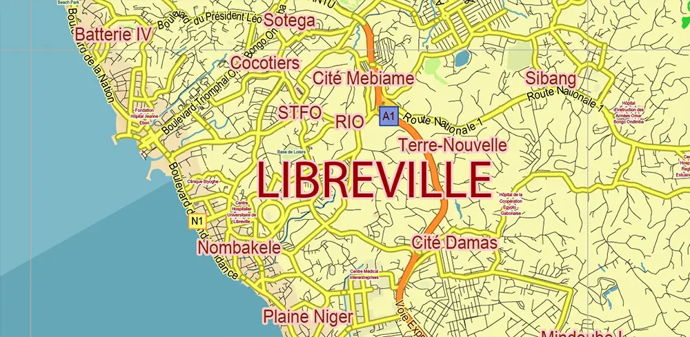 Gabon High Detailed PDF Vector Map: Admin, Roads, Cities and Towns Editable Layered Adobe PDF