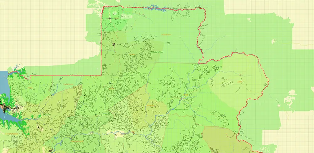 Gabon High Detailed PDF Vector Map: Admin, Roads, Cities and Towns Editable Layered Adobe PDF