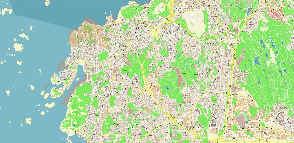 Gothenburg / Göteborg Sweden Vector Map High Detailed Editable Layered Adobe Illustrator