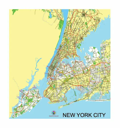 Free Vector map of the New York City, NY, USA.