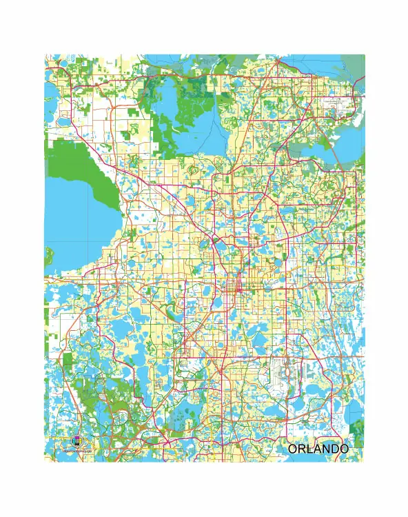Free Vector map of the City of Orlando, Florida, USA.
