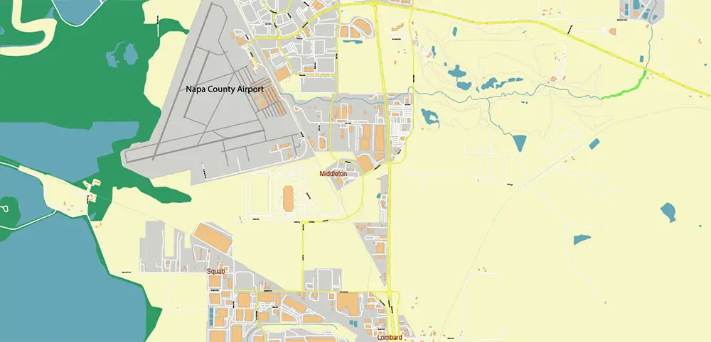 Napa + surrounding areas, California USA High Detailed PDF Vector Map Editable Layered Adobe PDF