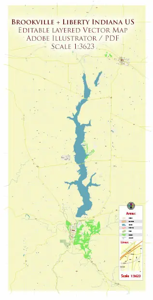 Brookville + Liberty, Indiana USA High Detailed Vector Map Editable Layered Adobe Illustrator