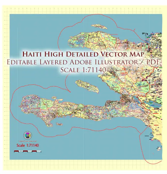 High Detailed road and admin map of Haity