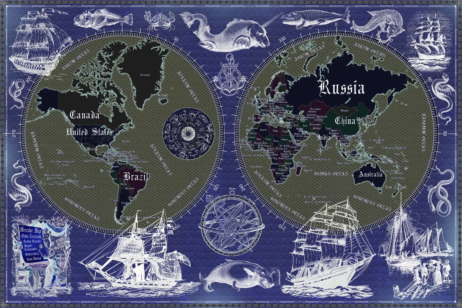 world map, retro map, ancient style