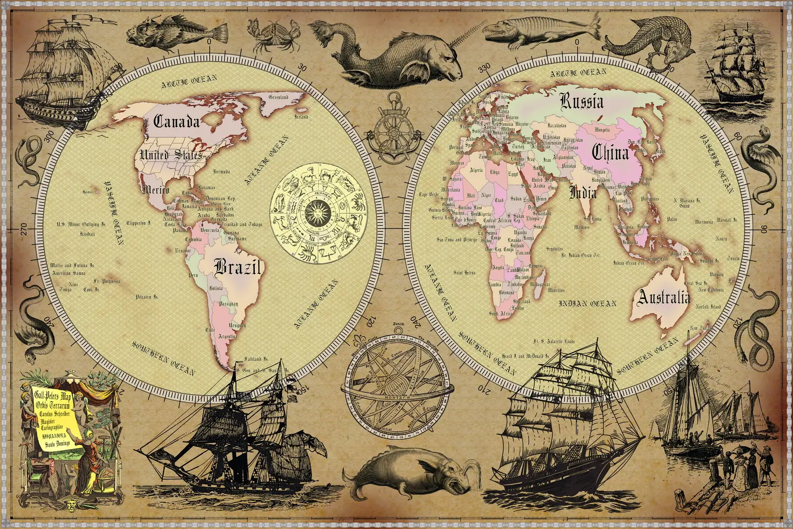 world map, retro map, ancient style