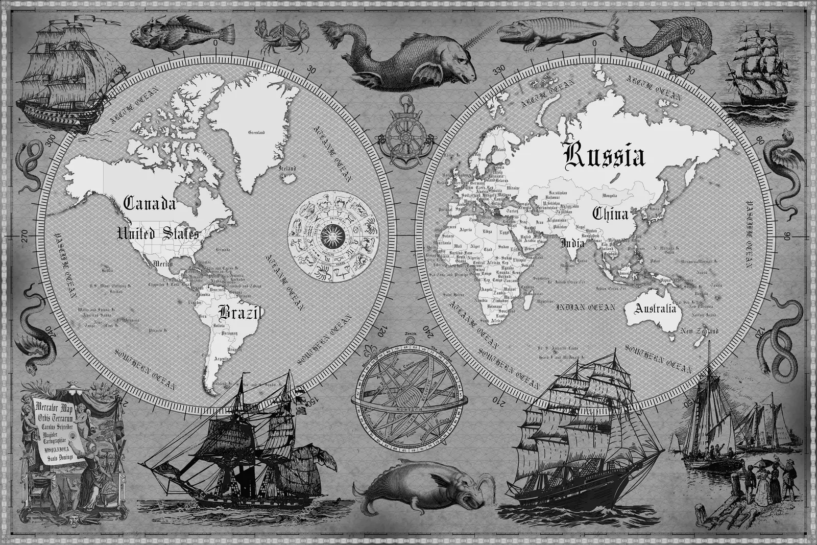 world map, retro map, ancient style