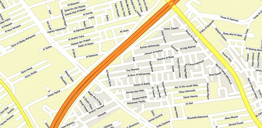 Cairo Metro Area Egypt PDF Vector Map High Detailed Street Map (ENGLISH NAMES) Adobe PDF in layers