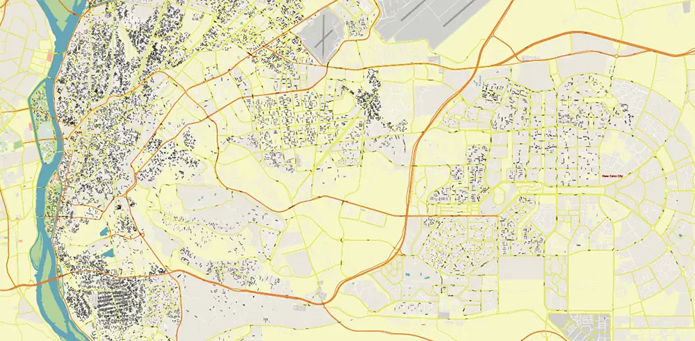 Cairo Metro Area Egypt PDF Vector Map High Detailed Street Map (ENGLISH NAMES) Adobe PDF in layers