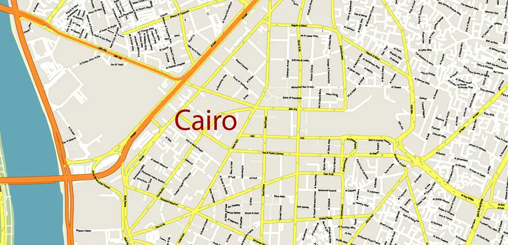 Cairo Metro Area Egypt PDF Vector Map High Detailed Street Map (ENGLISH NAMES) Adobe PDF in layers