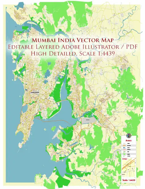 Mumbai India Vector Map Exact Extra High Detailed Street Map Adobe Illustrator in layers
