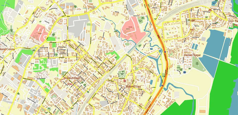 Mumbai India PDF Vector Map Exact Extra High Detailed Street Map Adobe PDF in layers