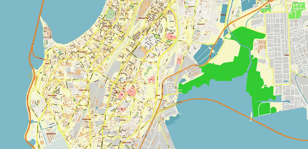 Mumbai India PDF Vector Map Exact Extra High Detailed Street Map Adobe PDF in layers