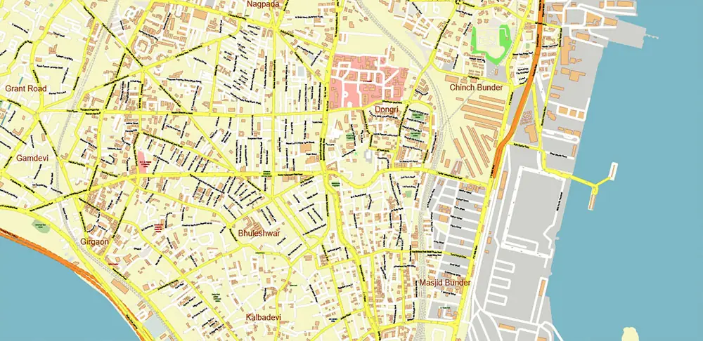 Mumbai India PDF Vector Map Exact Extra High Detailed Street Map Adobe PDF in layers