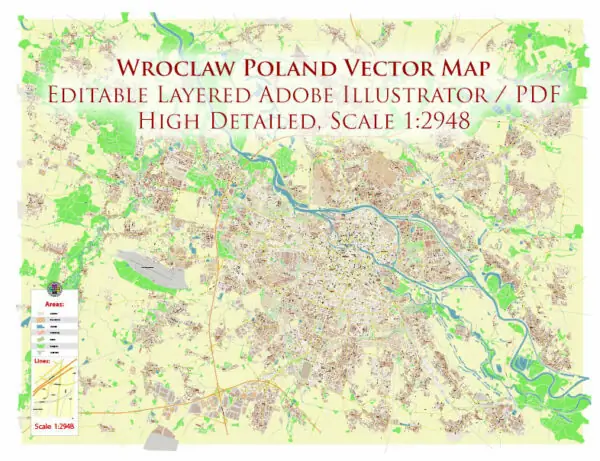 Wroclaw Metro Area Poland Vector Map High Detailed Street Map Adobe Illustrator in layers