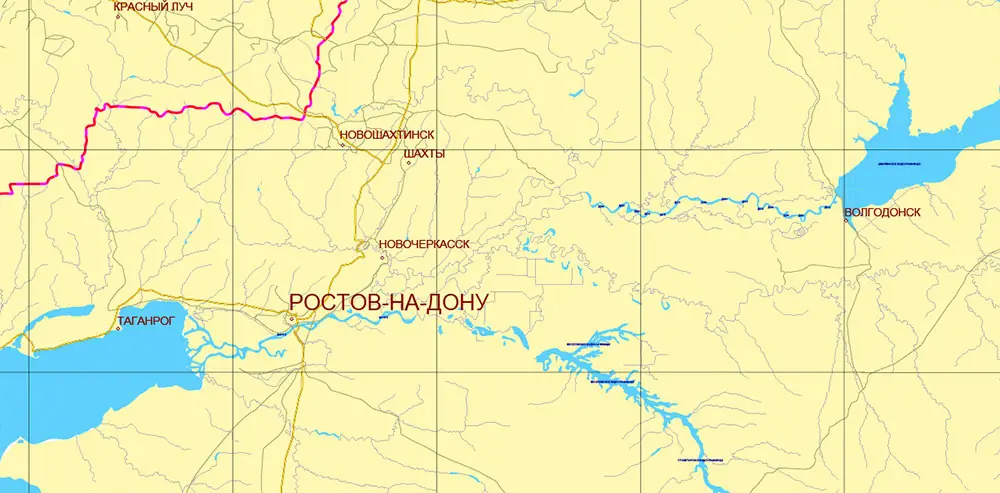 Ukraine-Russia part area USSR 1980 vector map military edition (RUSSIAN NAMES) editable layered Adobe Illustrator