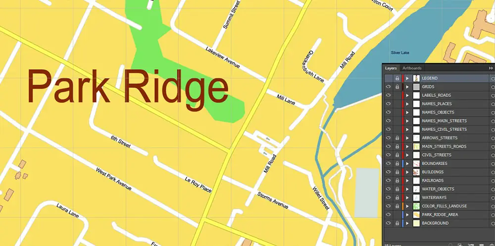 Park Ridge New Jersey USA Map Vector Exact City Plan High Detailed Street Map editable Adobe Illustrator in layers