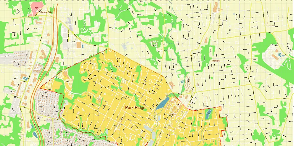 Park Ridge New Jersey USA Map Vector Exact City Plan High Detailed Street Map editable Adobe Illustrator in layers