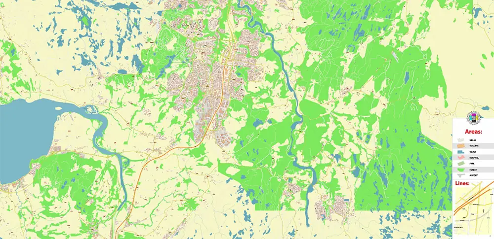Trondheim Norway Vector Map High Detailed fully editable City Plan - Street Map Adobe Illustrator in layers
