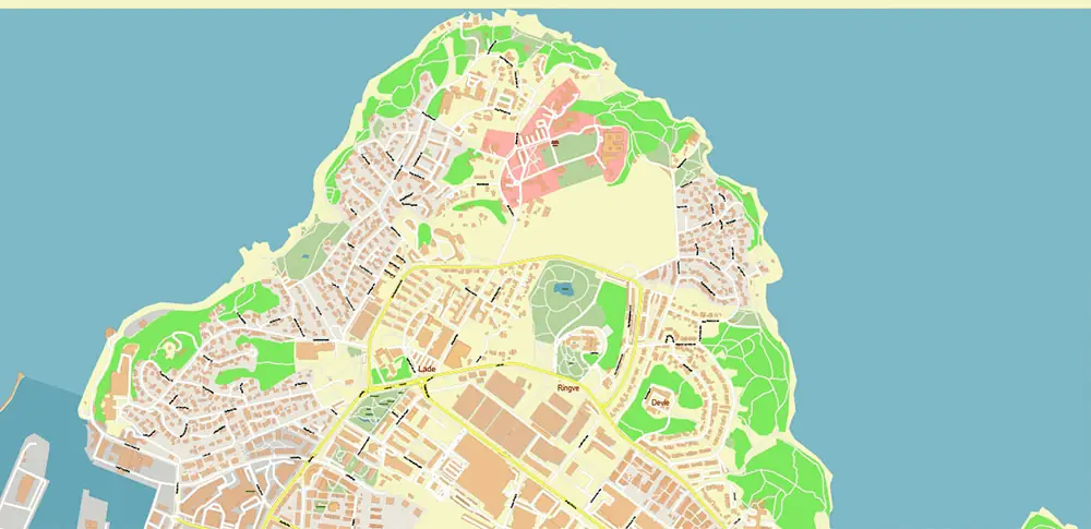 Trondheim Norway Vector Map High Detailed fully editable City Plan - Street Map Adobe Illustrator in layers