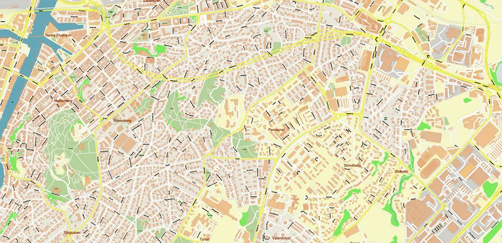 Trondheim Norway Vector Map High Detailed fully editable City Plan - Street Map Adobe Illustrator in layers